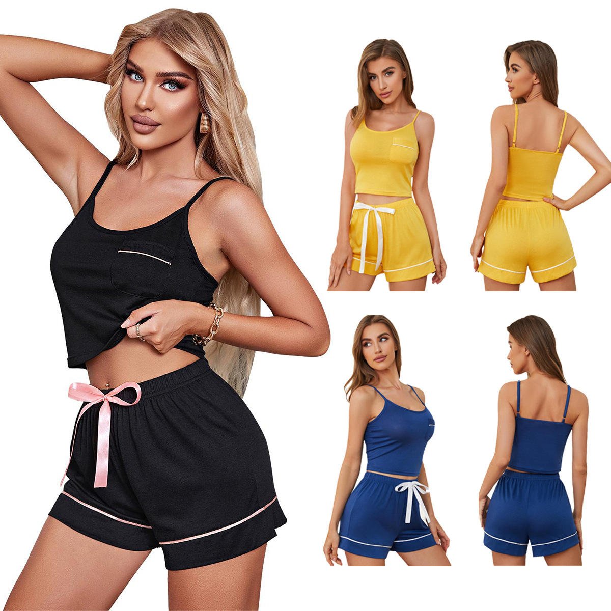 Amazon European and American Cross-Border Sexy Pajamas for Women Summer Suspender Shorts Two-Piece Home Clothes Galaжама