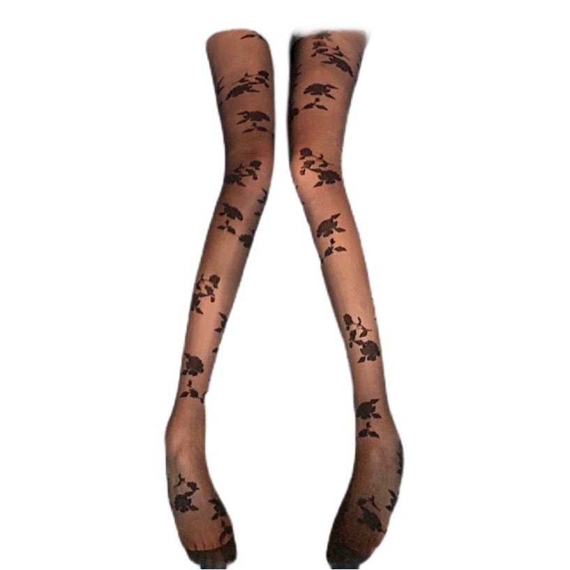 2024 New Spring and Autumn Rose Stockings Embroidered White Flower Stockings Lace Retro White Silk Thin Pantyhose