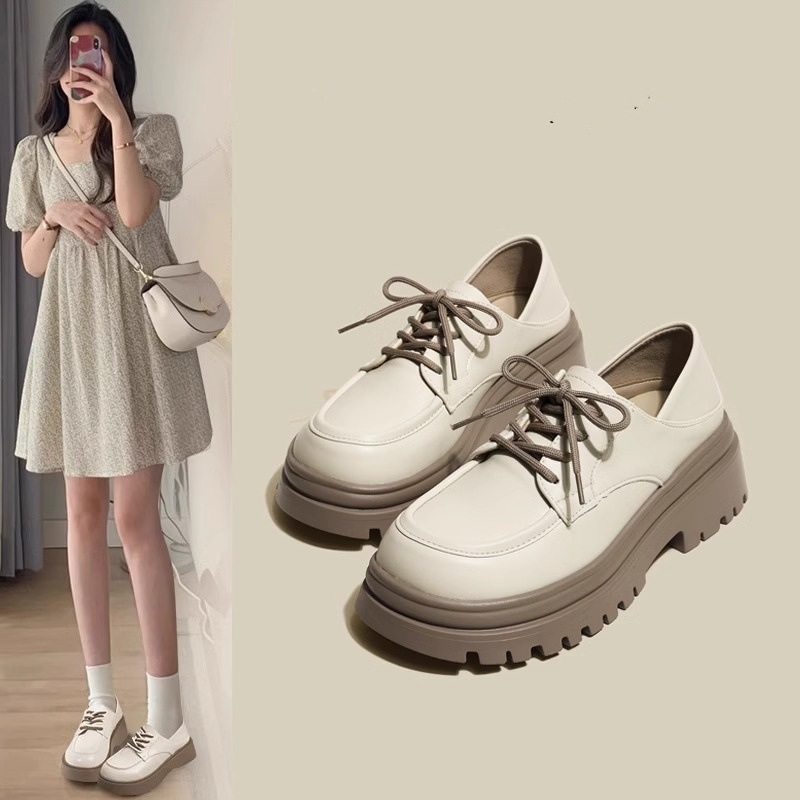 Loafers Women's 2024 New Spring and Summer Hot Women's Shoes Thick-soled Lace-up Shoes Spring and Autumn All-match British Small Leather Shoes