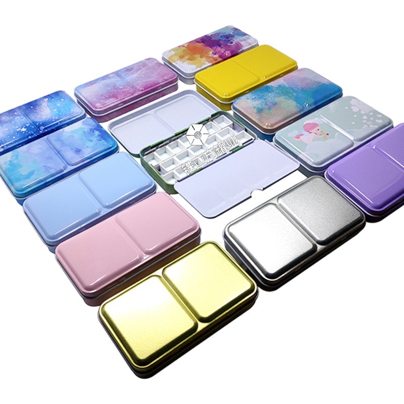 12-color tri-fold small size flat portable solid watercolor iron box tinplate painting art paint packing box