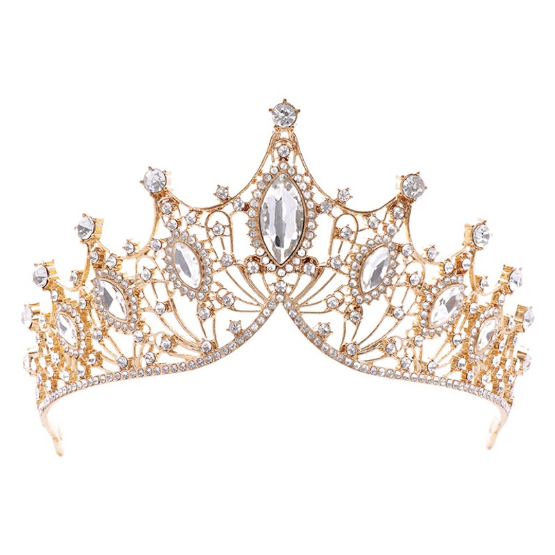 Baroque Crown Tiara European and American Atmospheric Necklace and Earrings Three-Piece Set Birthday Crown Bride Wedding Dress Jewelry