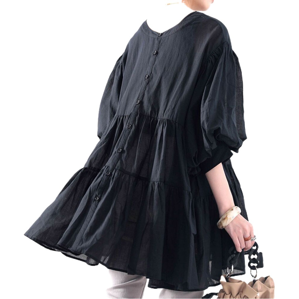 in stock Japanese 2024 Autumn New Japanese Amazon Shirt Women's Solid Color Lantern Sleeve Pullover Shirt Women