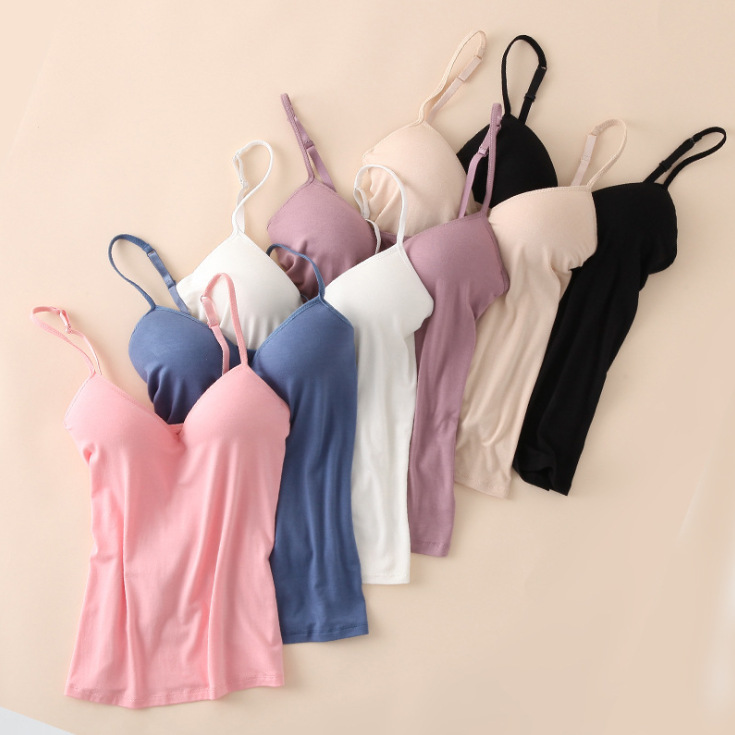 Modal with Chest Pad Small Camisole Vest One-piece No Steel Ring Underwear Japanese Female Summer 8898#