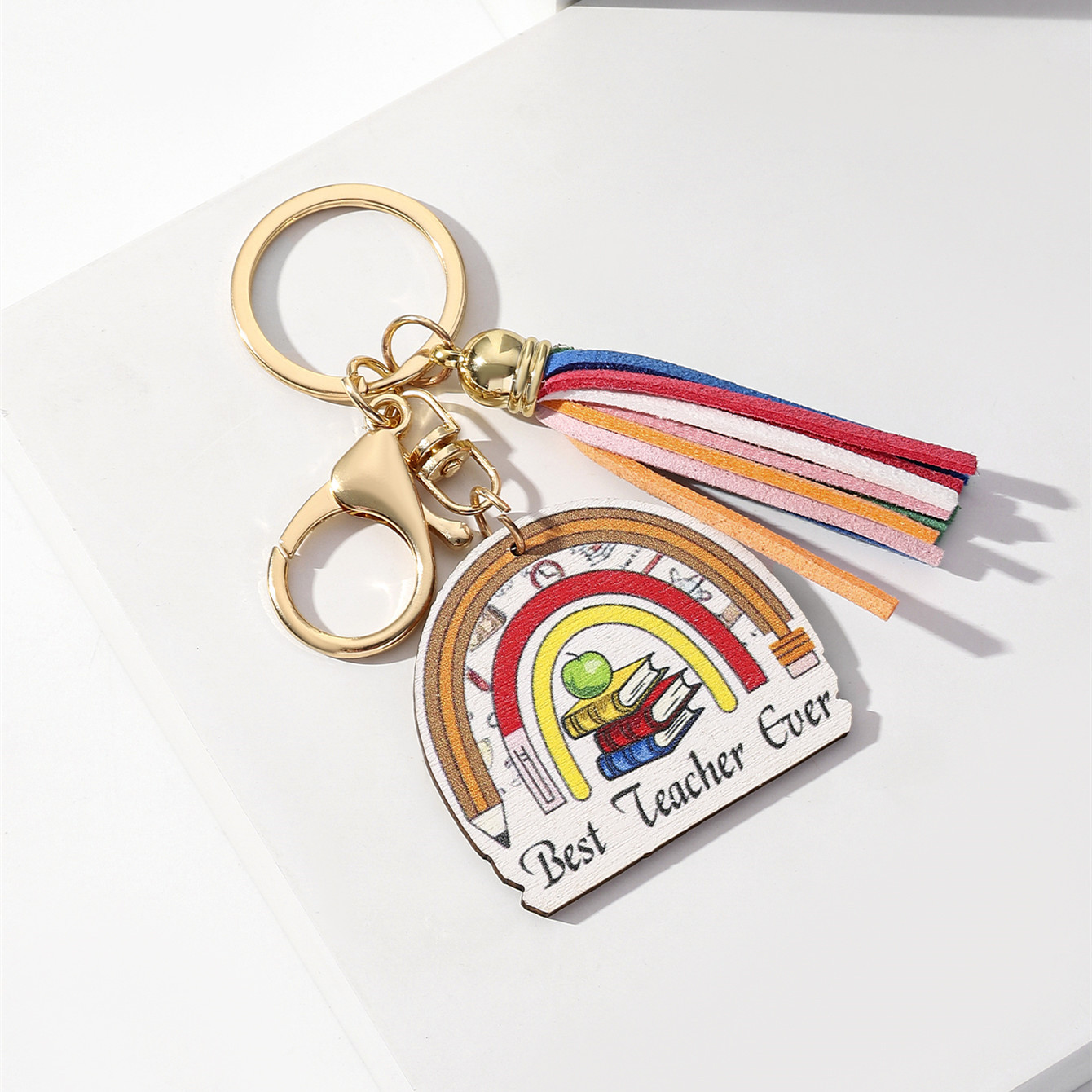 Picture of Europe and the United States hot keychain creative graduation season gift teacher rainbow wooden tassel pendant
