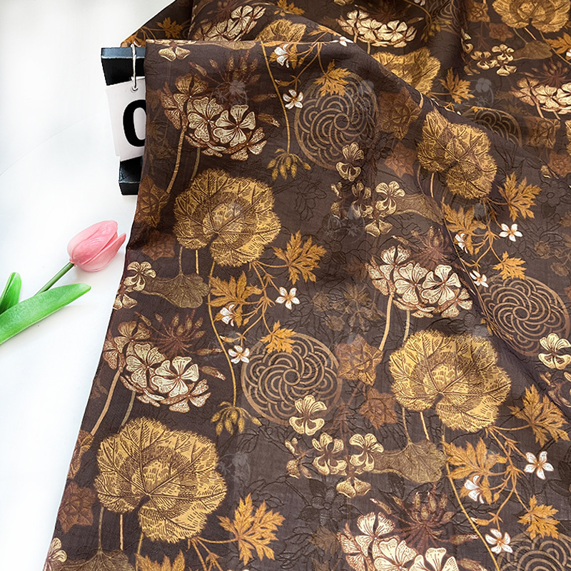 Golden leaf weaving dream handmade DIY new Chinese style Hanfu cheongsam dress fabric fabric Tencel jacquard fabric