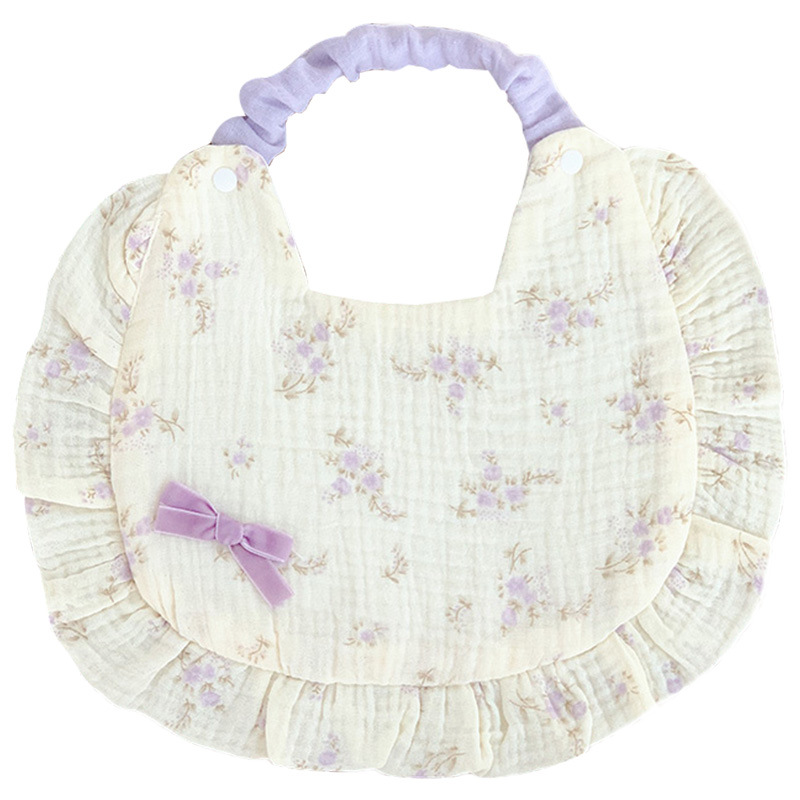 Picture of Korean Style Spring and Summer Thin Baby Saliva Napkin Newborn Cotton Gauze Waterproof Bib Sweet Simple Lace Bib