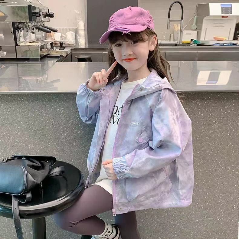 Girls' 2024 New Style Coat Spring and Autumn Western Style Children's Charge Clothes Girls' Autumn Clothes Gradient Sports Hooded Top