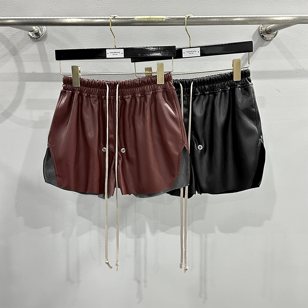 SUBHUMAN Women's 2024 New Design Owens South Oil PU Leather Perforated Drawstring Short Pants Red