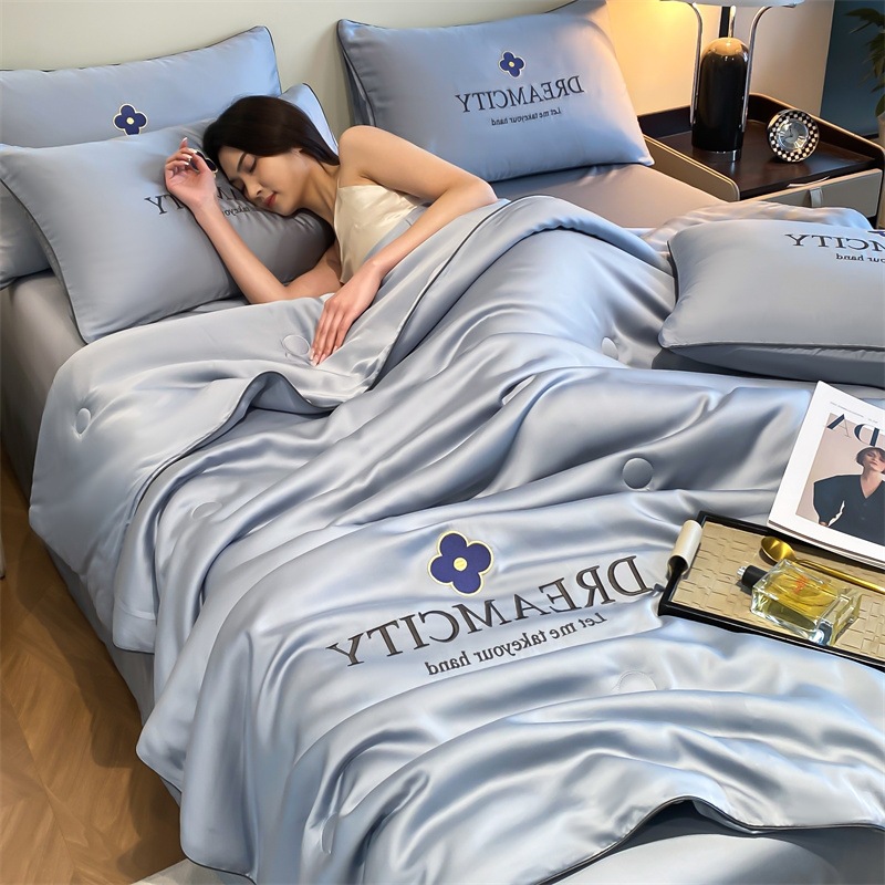 Picture of Class a Light Luxury Washed Ice Silk Summer Quilt Four-Piece Set Air-Conditioned Quilt Embroidered Summer Cool Quilt Three-Piece Set Summer Thin Quilt Ins