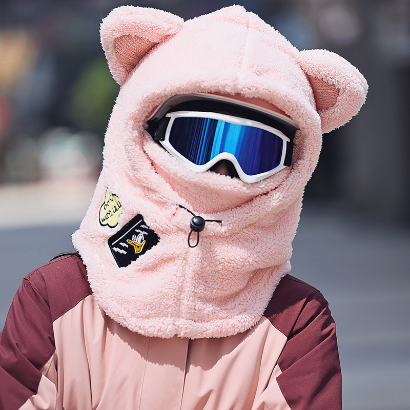 Picture of Winter Warm Series Cute Bear Hat Mask All-in-One Women's Ear Protector Cycling Warm Ski Helmet plush Hat