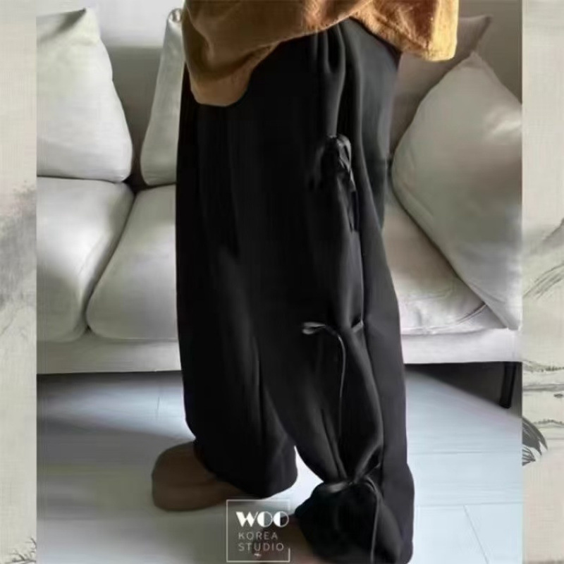 Korean Style New Casual Korean Style Casual Pants Women's Spring and Summer 2025 Korean Style Trendy Bow Lace-up Loose Sports Climax