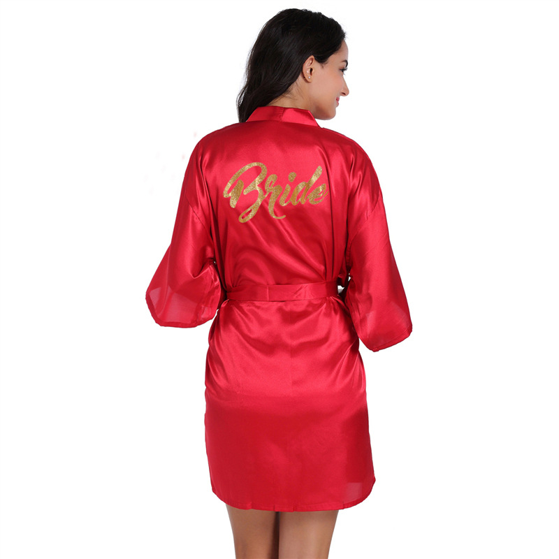 Picture of Women's Wedding Makeup Gown Hot Stamping Gold Bride Nightgown Women's Summer Thin Cardigan High-grade Bride Morning Gown