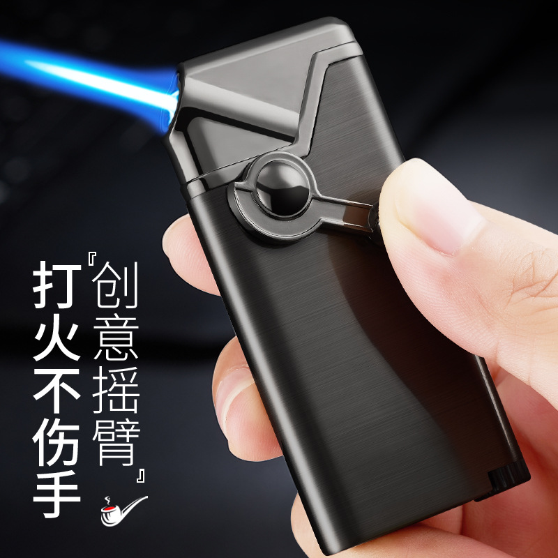 Picture of DL369 creative inflatable point pipe oblique fire rocker arm blue flame direct punching windproof advertising lighter wholesale