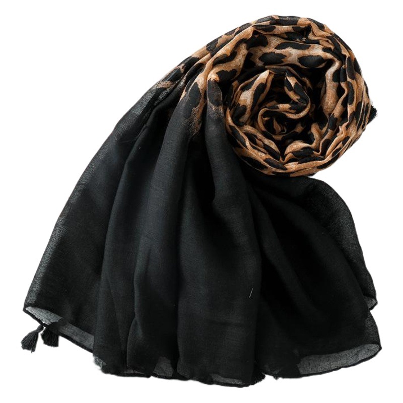 Fashion European and American Cotton Linen Leopard Print Gradient Scarf Spring Autumn and Winter Long All-match Women's Korean-style Silk Scarf Dual-use Shawl