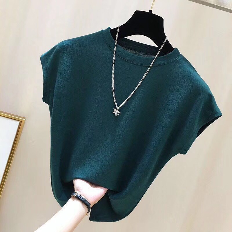 Ice Silk top women's summer 2024 New Korean style loose green T-shirt ins super popular short sleeve T-shirt bottoming shirt