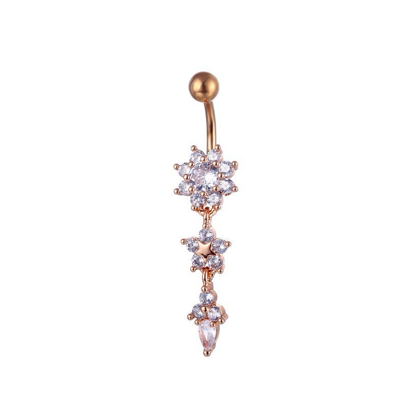 Picture of Body piercing jewelry stainless steel water drop belly button pendant diamond nailing flower belly button ring ebay hot sale
