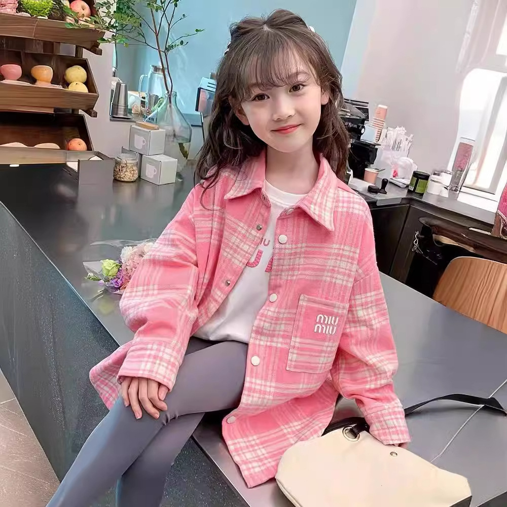 2024 New Girls' Spring and Autumn Shirt Children's Western Style Casual Long-Sleeved Plaid Two-Piece Trendy Mid-Big Kids