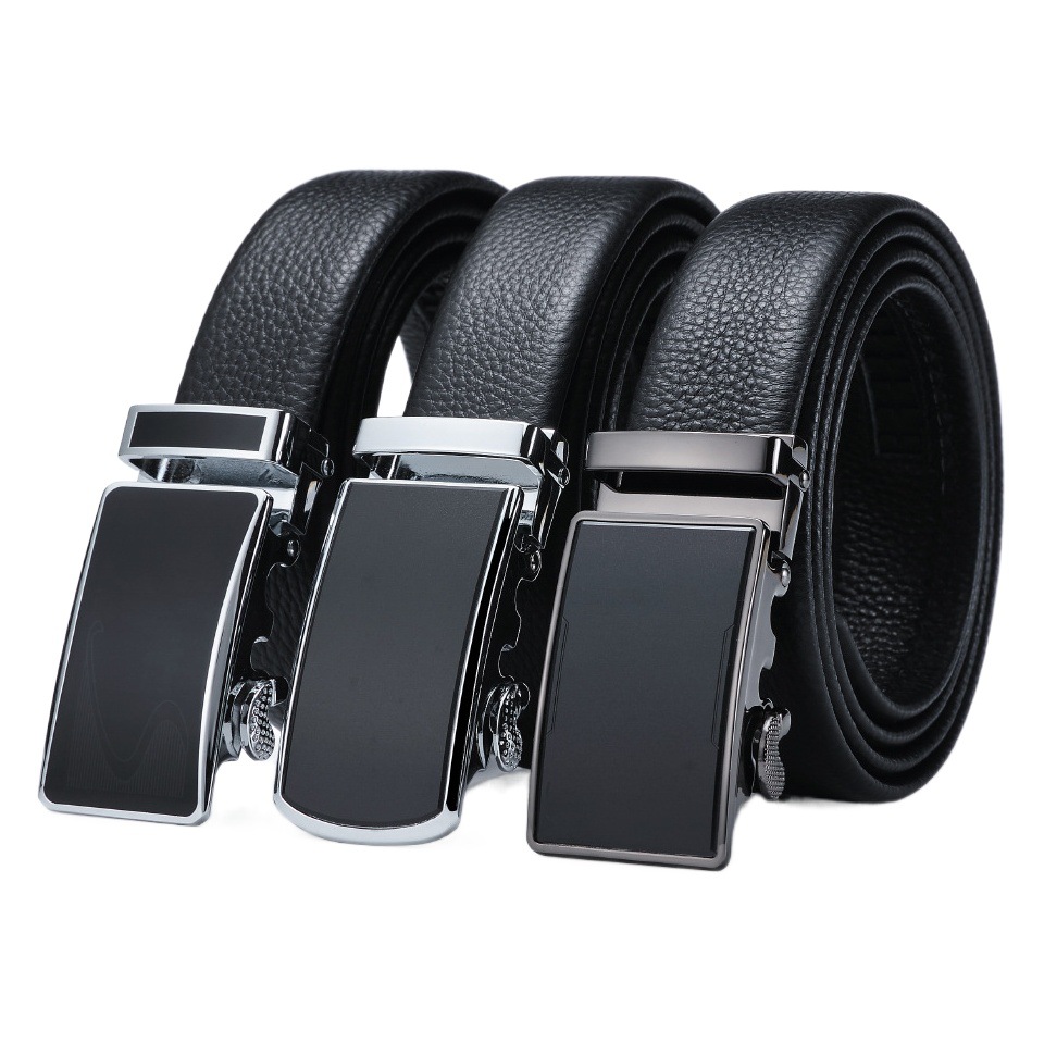 3.2cm Full Lychee Genuine Cowhide Belt Guangzhou Manufacturer Wholesale Automatic Buckle First Layer Cowhide Belt Laser Logo