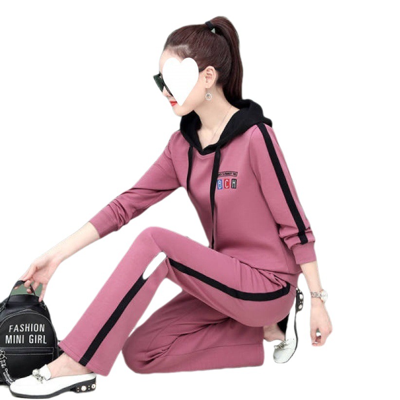 746# leisure sports suit women's 2020 Spring and Autumn New Fashion Korean style plus size hooded sweater two-piece set