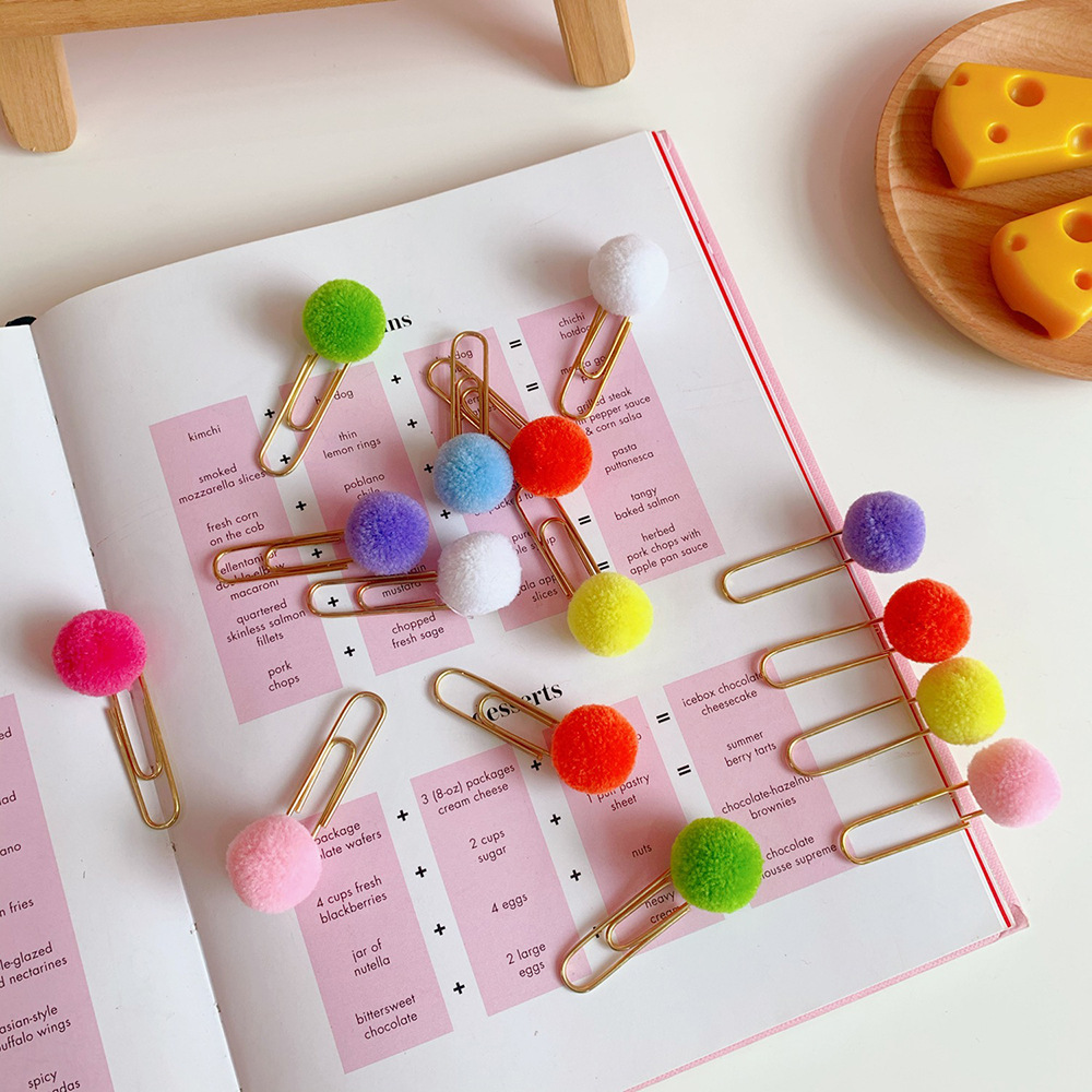 Picture of Japanese cute creative metal paper clip bookmark color candy wool ball pin student office supplies stationery