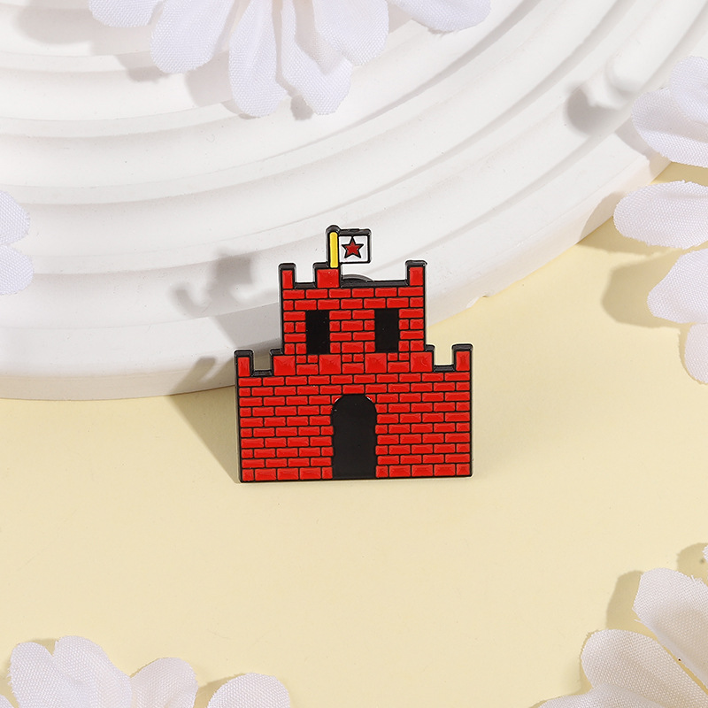Cartoon Game Pipe Worker Super Mario Peripheral Red Castle Badge Creative Asymmetrical Pixel Style Brooch