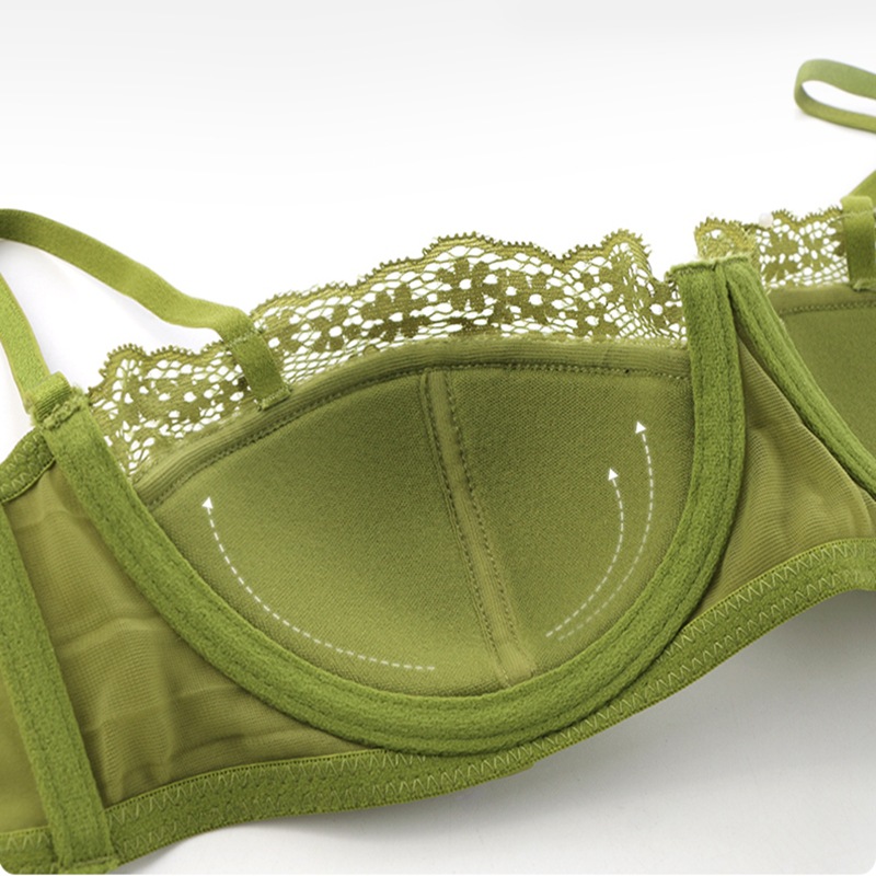 Picture of 2022 Foreign Trade Sexy Glossy Lace Trim French Style Bra Set Thin Large Bust Minimizing Lingerie for Women Push-Up Minimizing