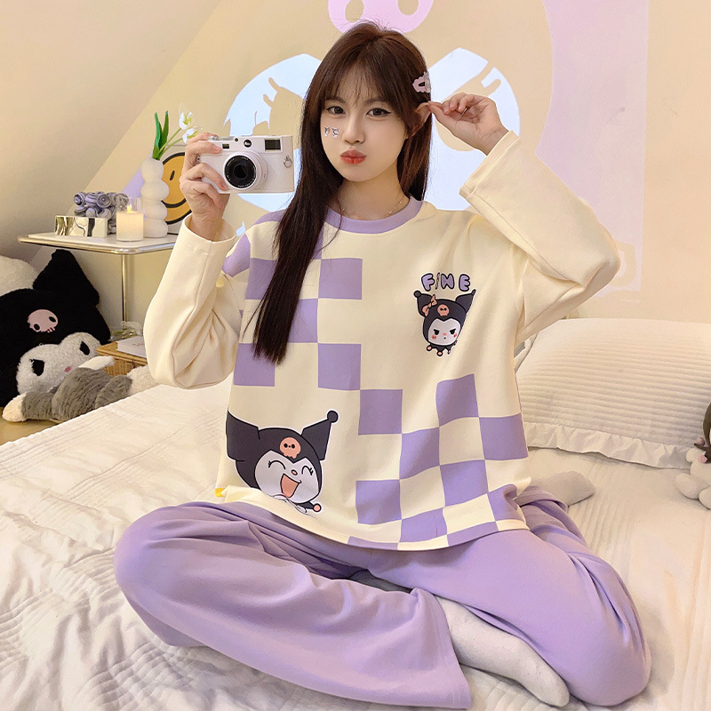 Wholesale pajamas women's long-sleeved trousers suit Japanese girl cute cartoon plus size Spring and Autumn day home wear can be worn outside