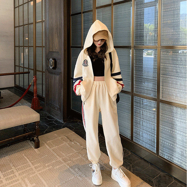 Spring and Autumn Women's New Arrival Striped Fashion Stylish Sweatshirt Jacket Sports suit Women's Leg-in Casual Pants Two-Piece Trendy Set