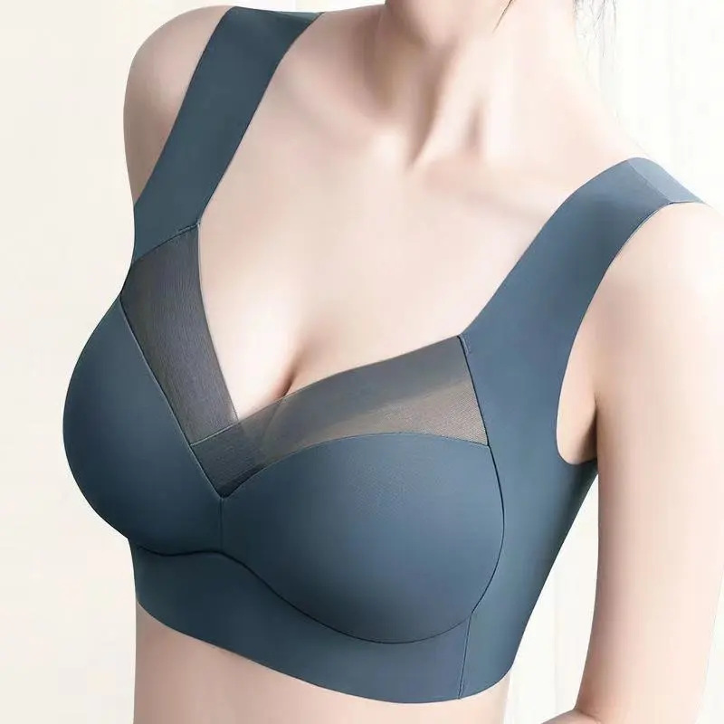 Traceless Summer Ice Silk Underwear Women's Gather Anti-sagging Beautiful Back Bra Thin No Steel Rings