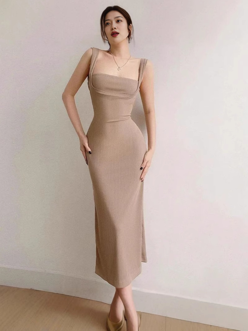 Summer New Back Hollow Spice Girl Elegant Backless Inner Slim-fit Slimming Strap Waist Tight Strap dress Women