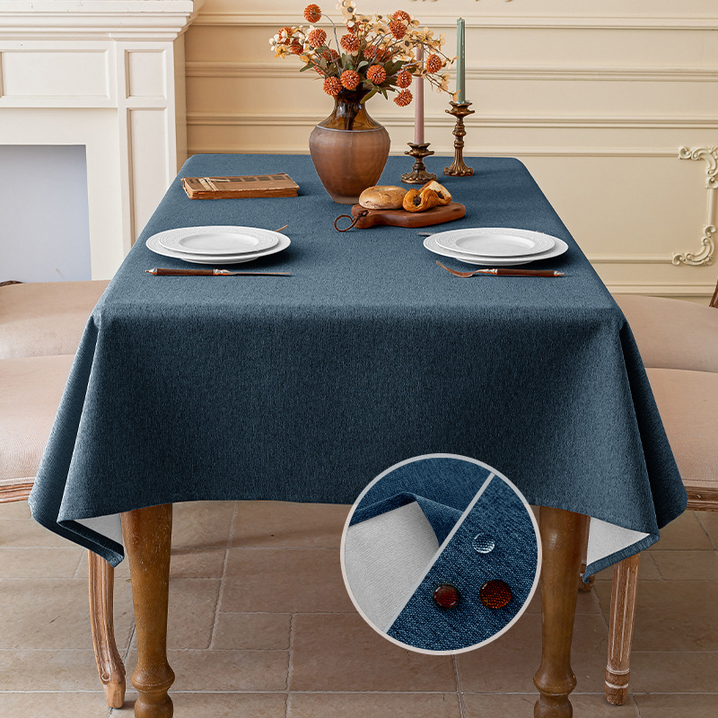 Picture of Imitation Cotton and Linen Fabric Tablecloth Waterproof Wash-Free Light Luxury High-Level Rectangular Coffee Table Cloth Non-Slip Desk Tablecloth Dustproof