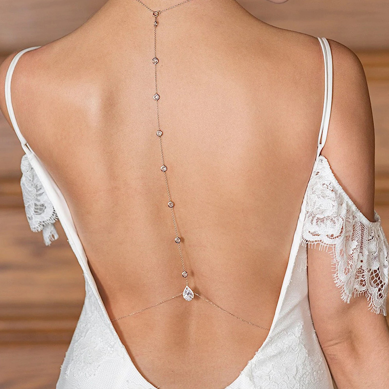 European and American Hot Style Elegant Bride back chain Body chain Jewelry Light Luxury Wedding Dress Zircon Necklace back chain