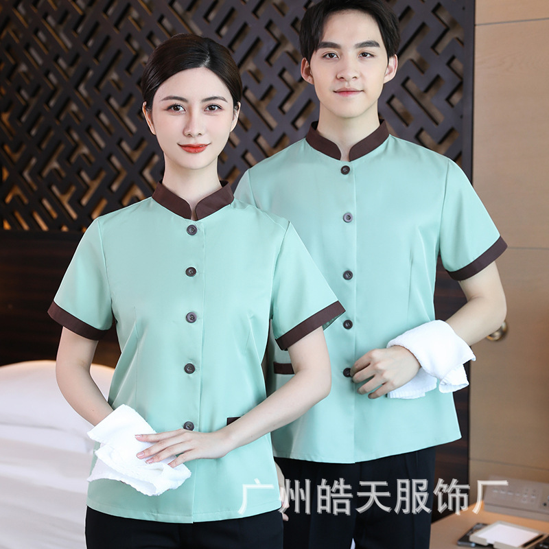 Picture of Cleaning work clothes short sleeve hotel guest room aunt PA uniform property housekeeping hospital cleaner suit summer