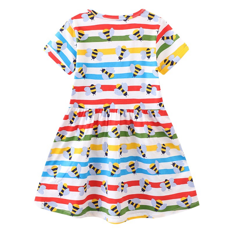 Baby Girl Short-Sleeved Dress 2025 Summer European and American Girl Little Bee Princess Dress Kidsren's Dress Summer Dress Distribution