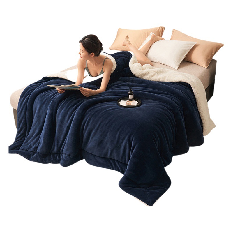 Cross-Border Double-Layer Thickened Lamb Velvet Blanket Solid Color Composite Milk Velvet Blanket Flannel Single and Double Nap Blanket