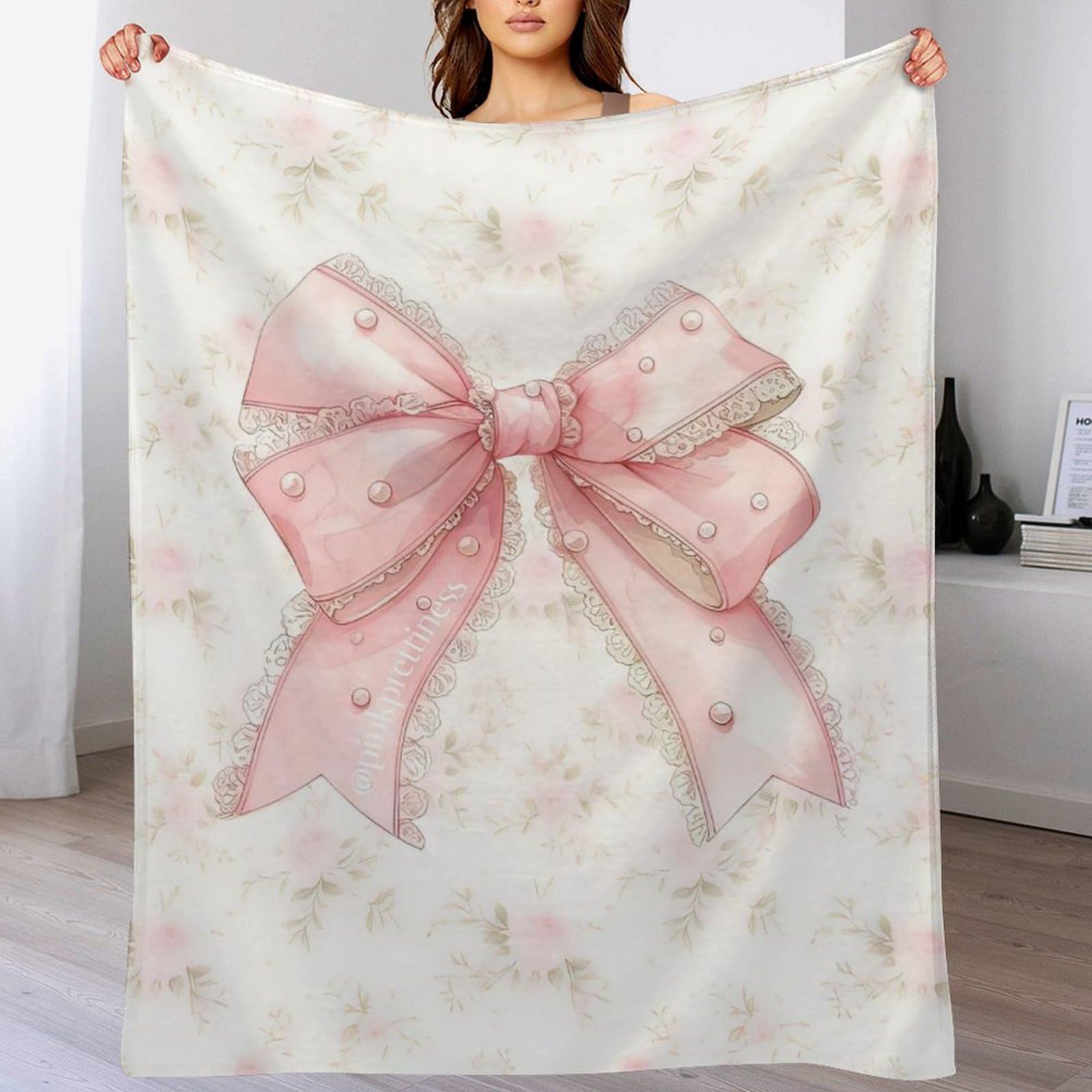 Picture of Foreign trade cross-border pink bow flannel blanket soft and comfortable digital printing blanket sofa blanket wholesale