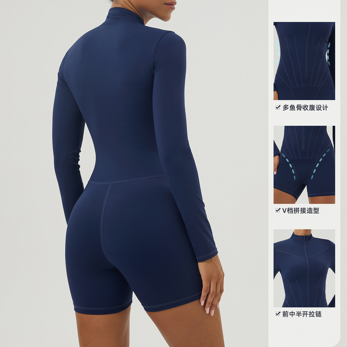 Picture of Cross-border European and American Yoga Suit Body Shaping Suit Half-Zipper Vertical Collar Sports Suit Women's Abdominal Tight Fitness Suit