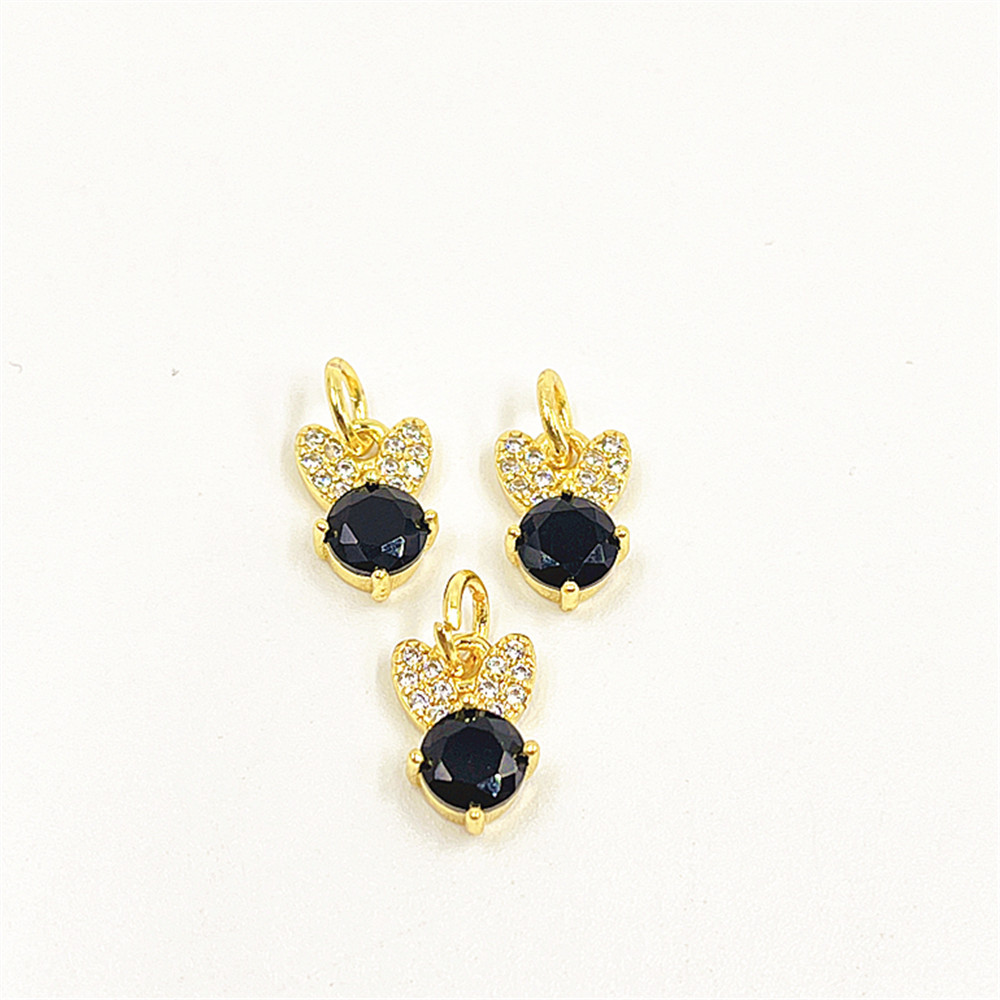 Picture of Niche exquisite copper micro inlay color zircon rabbit ear necklace pendant versatile color preserving electroplating jewelry DIY accessories