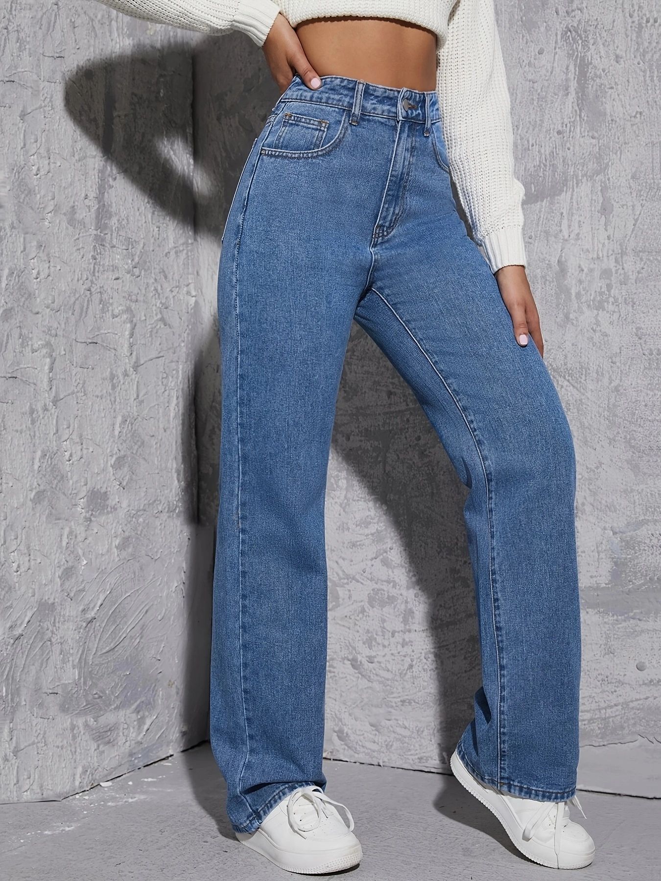 Cross-border Amazon Jeans Women's 2024 Autumn Foreign Trade wish European and American Women's Loose High Waist Denim Straight Leg Pants