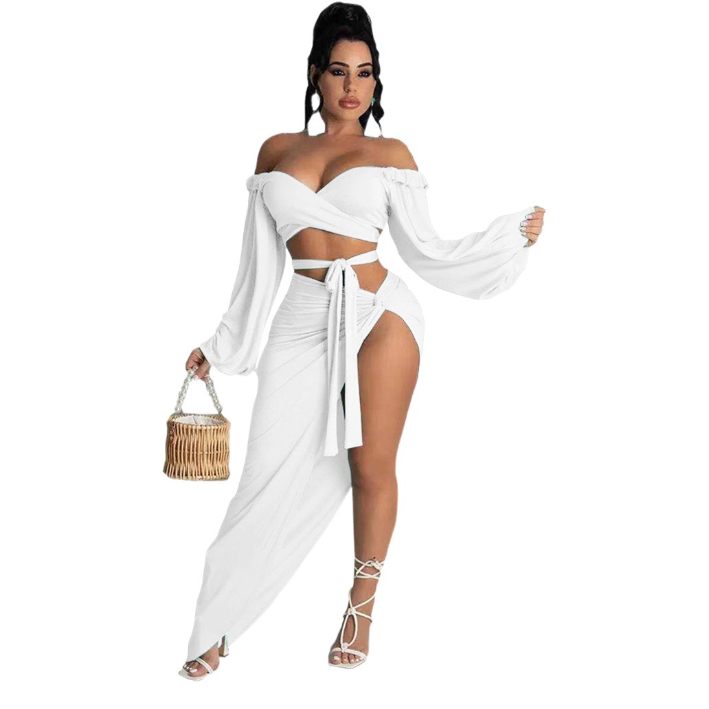 2021 Summer Elegant Commuter Green Long Sleeve Chest Wrap Knitted Fashion Loose Solid Color Dress BQ19186