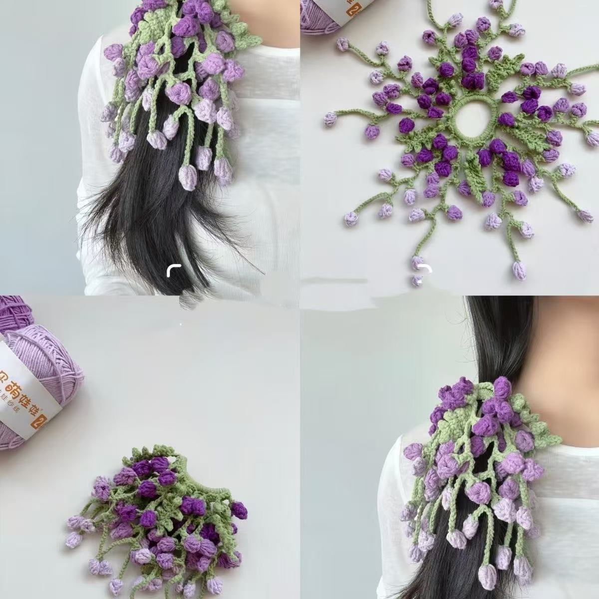 Picture of Hand-Knitted Crocheted Wisteria Flowers Spring DIY Fresh Hair Band Material Wool Homemade Handmade Bestie Gift