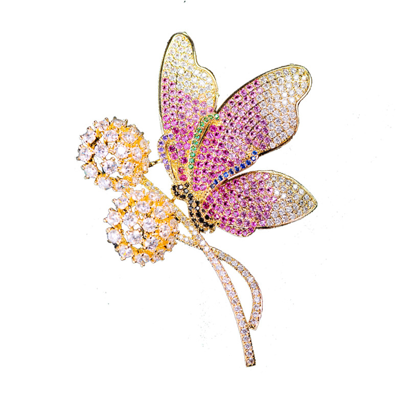 Picture of Korean style fashionable Elegant Butterfly Love flower zirconia brooch elegant elegant Elegant Butterfly clothing pin high-grade accessories