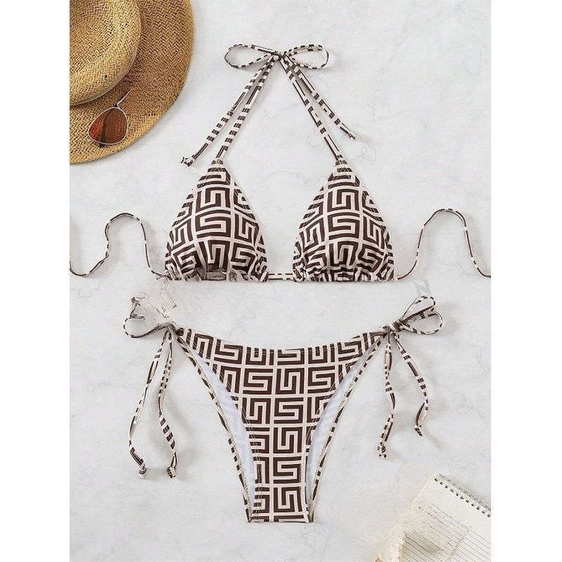Sexy Split Swimsuit Women's Bikini Cross-border New Deep V Push-up Striped Backless Strap High-end Swimsuit for Women