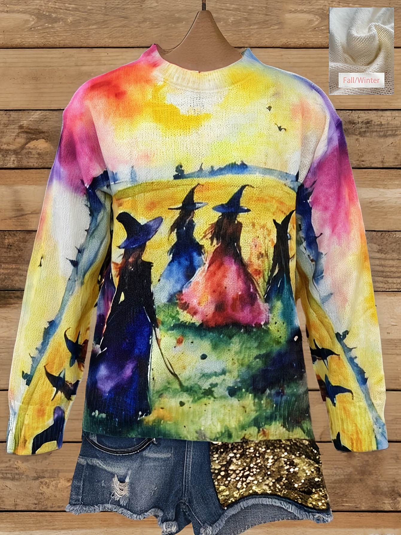 Halloween Devil Cross-border Europe and America New Crew Neck Pullover 3D Printed Fashion Women's Knitted Vintage Distressed Sweater