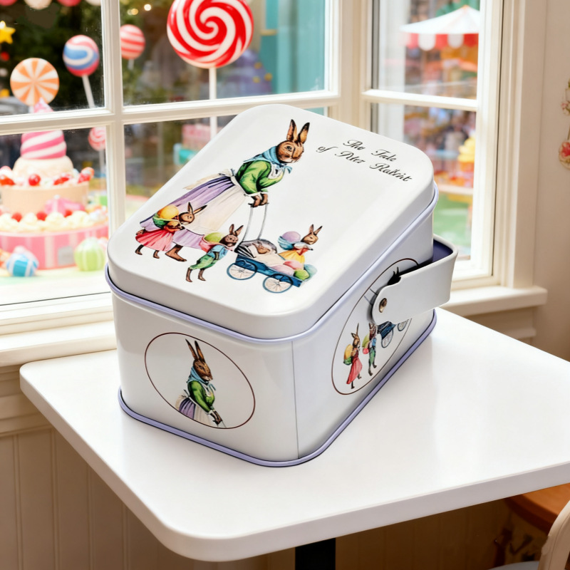 Customized White Rabbit Milk Candy Handheld Tin Cartoon Tinplate Candy Box Wedding Candy Storage Box Nougat Box