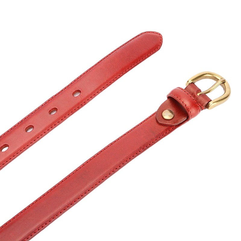 Korean Ins Women's Genuine Leather Belt Alloy Pin Buckle Thin Belt First Layer Cowhide Decorative C Buckle Simple Retro Belt