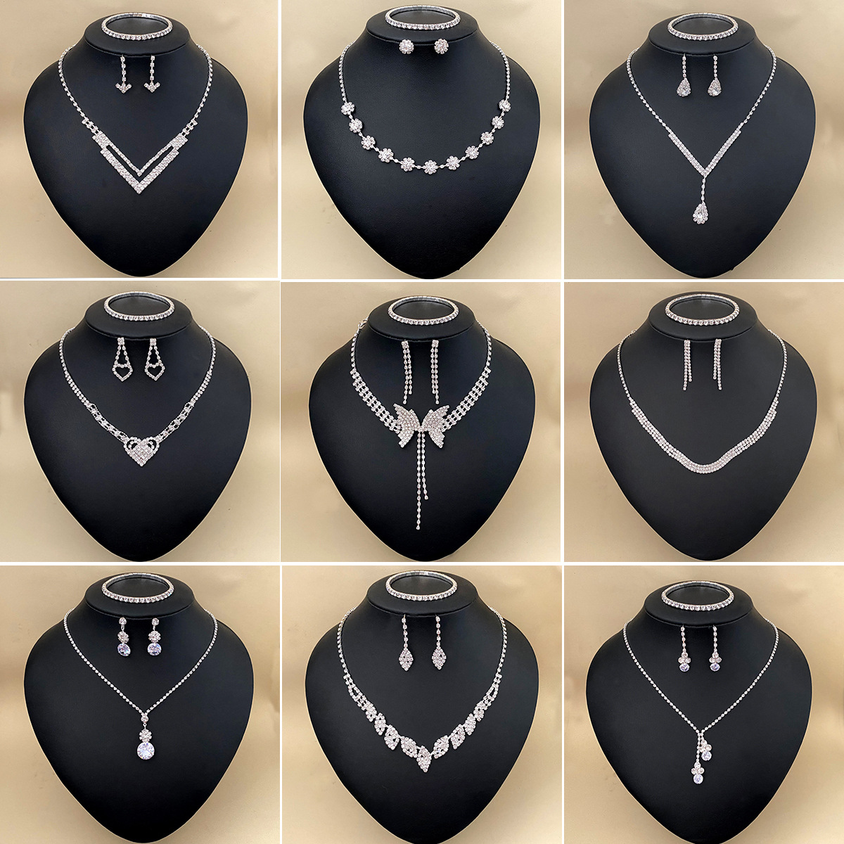 New three-piece necklace earrings bracelet suit European and American style tassel clavicle bride diamond banquet set chain