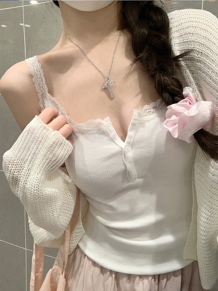 Pure wind lace camisole women's slim fit inside bottoming sleeveless jacket 220g sewn quality version 9079