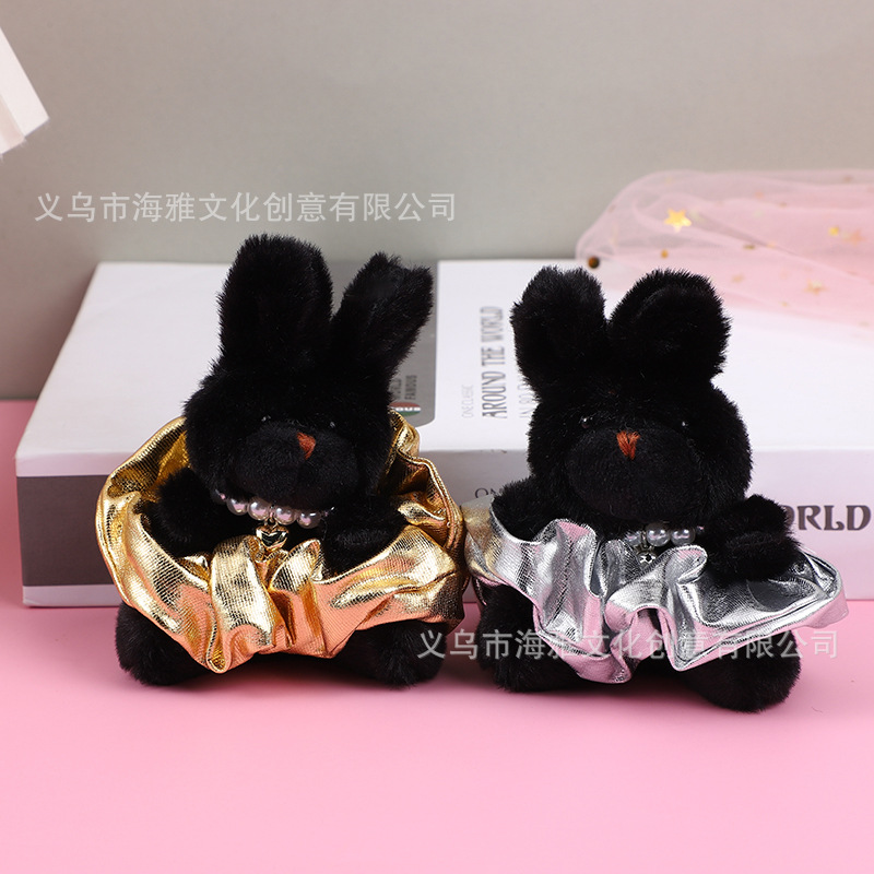 K-Style of Black Cute Rabbit Pearl Heart Necklace Keychain Bright Skirt Rabbit Earphones Mobile Phone Backpack Car Pendant
