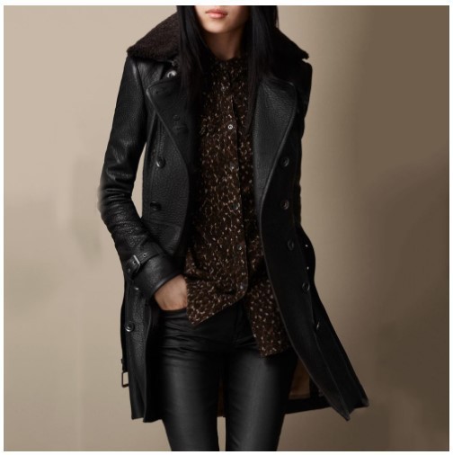 Picture of Foreign Trade Amazon British Women's Fur Collar Leather Jacket Mid-Length Motorcycle Thickened Leather Jacket Slim Jacket